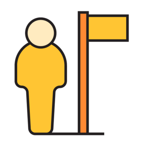 Leadership icon Simple illustration of a person standing next to a flag.