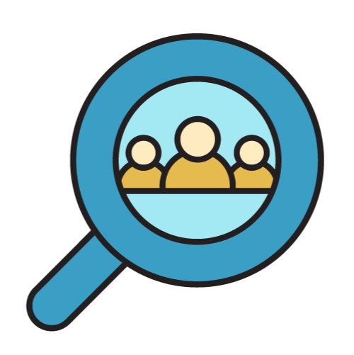 Magnifying Glass Simple illustration of three people in the middle of a magnifying glass.