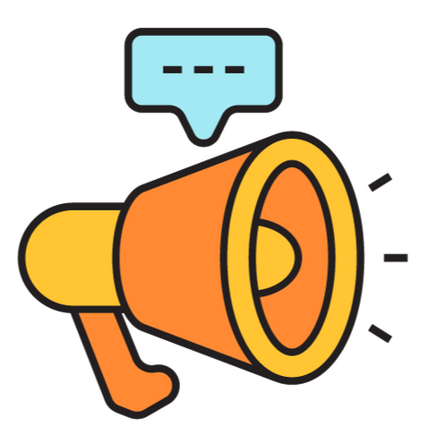 Announce icon Simple illustration of a megaphone with a message bubble.