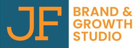 JF Studio logo Text logo: JF in orange against a dark blue background. Brand & Growth Studio in orange text.